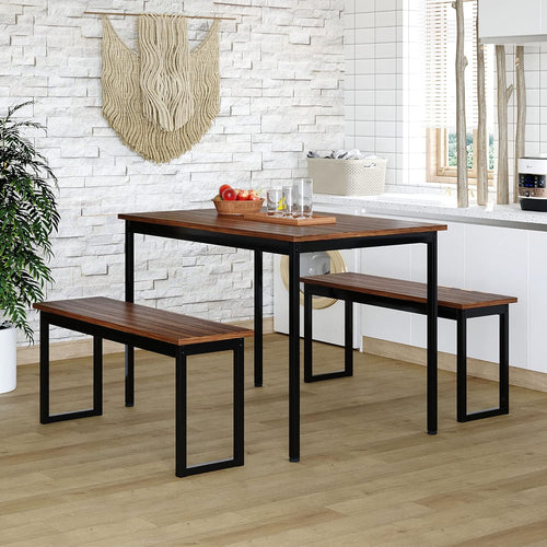 3 Pieces Dining Room Table Set with 2 Benches F515