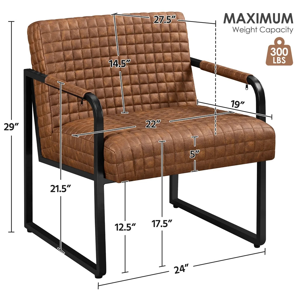 PU Leather Accent Chair with Large Seat Cushion, Retro Brown P678