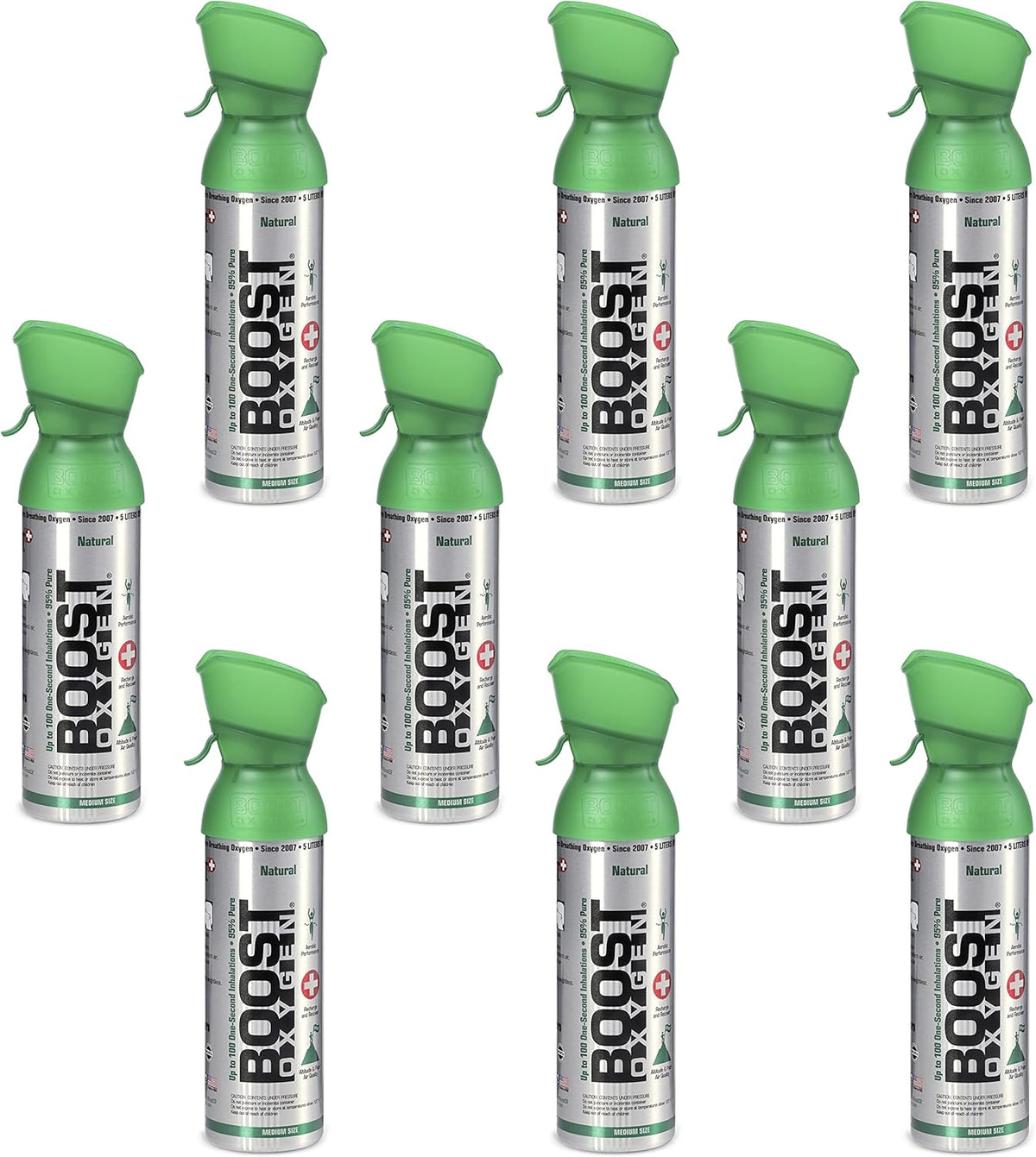 5 Liter Natural Pure Canned Supplemental Oxygen Bottle with Built In Mouthpiece (9 Pack) H281059