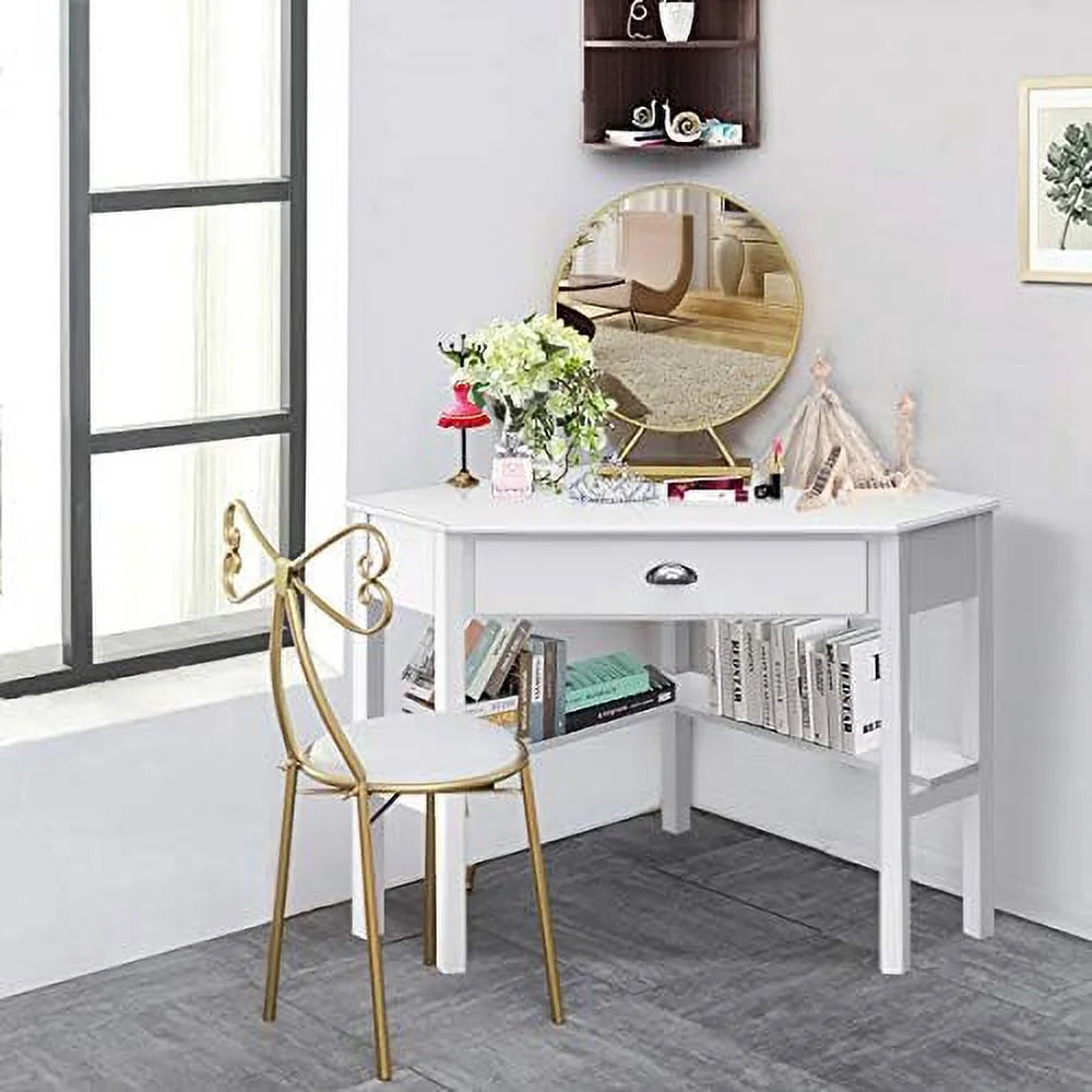 White Corner Desk with Drawers and Shelves P656