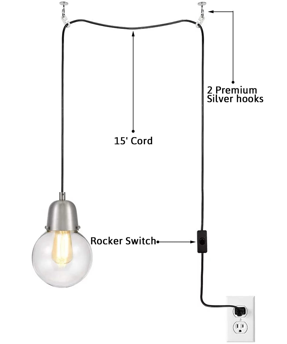 Glass Globe Plug-In Hanging Chandelier With LED Light Bulb J68265