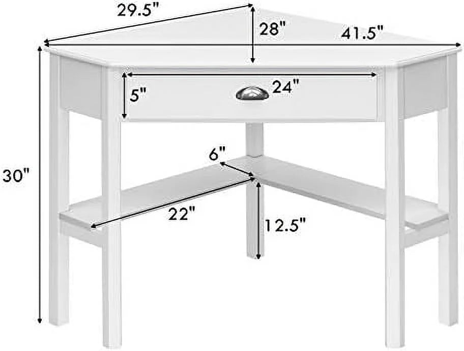 White Corner Desk with Drawers and Shelves P656