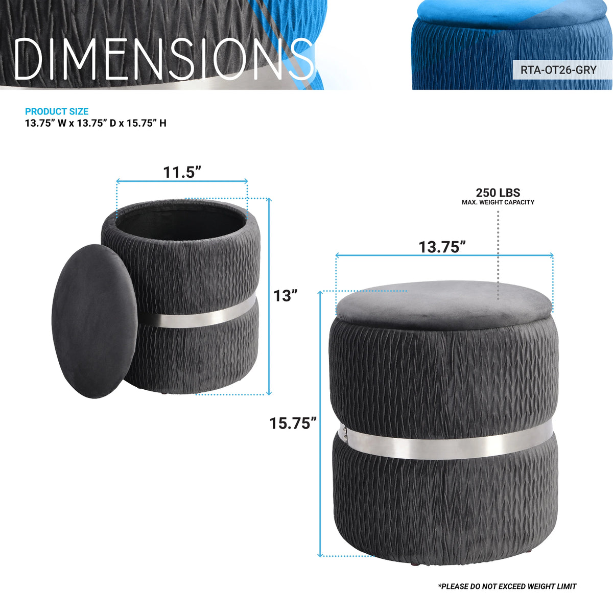 Gray Velvet Round Storage Ottoman S55141