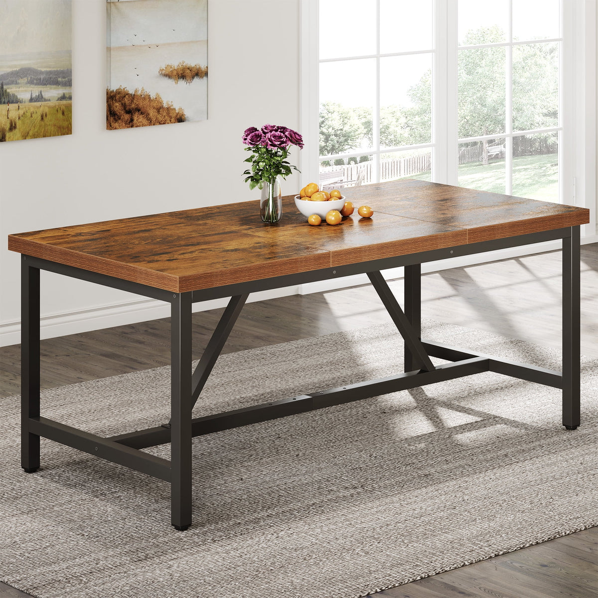 71" Large Farmhouse Dining Table with Trestle Base Y831496
