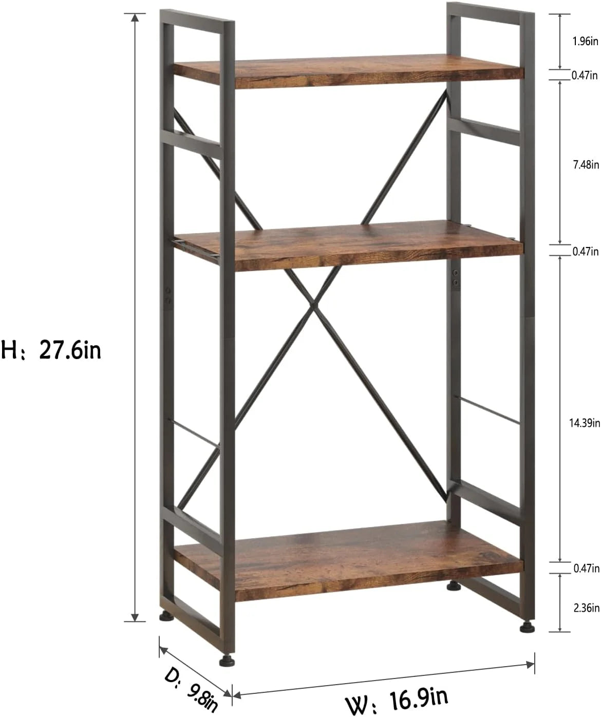3 Tiers Rustic Brown Wooden Bookshelf S998811