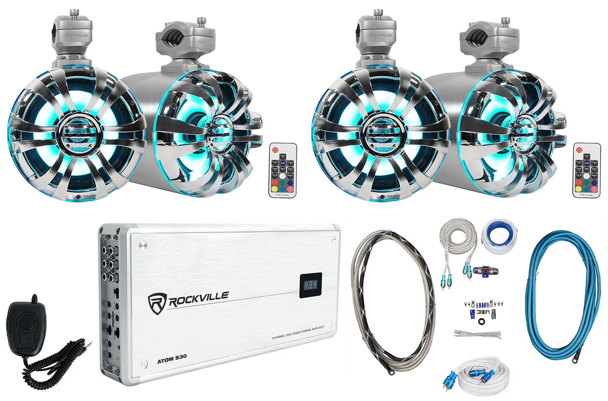 6.5" 600w Metal Marine Wakeboard LED Tower Speakers with Amp and Mic Y6676