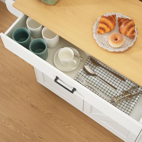 White Kitchen Island with Drop Leaf Countertop & Power Outlet Q584385