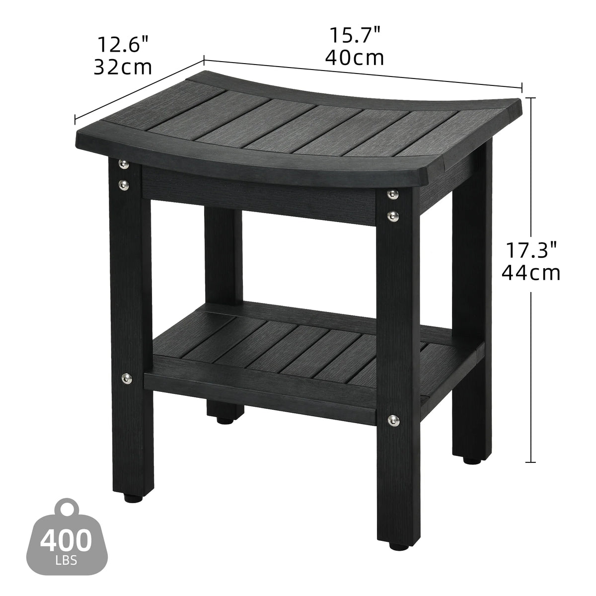 Black Poly Lumber Shower Bench with Storage Shelf Z5781