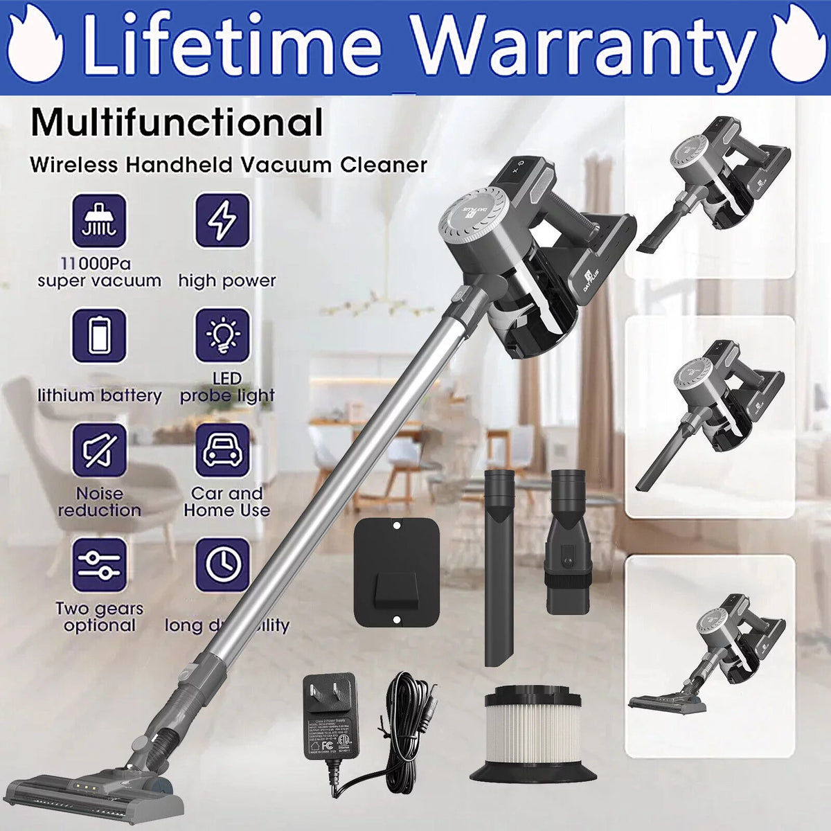 Cordless Vacuum Cleaner, 22Kpa Stick Vacuum F8161