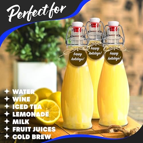 Set of 6 17 oz Glass Bottle Set with Airtight Swing Top Stoppers W1874