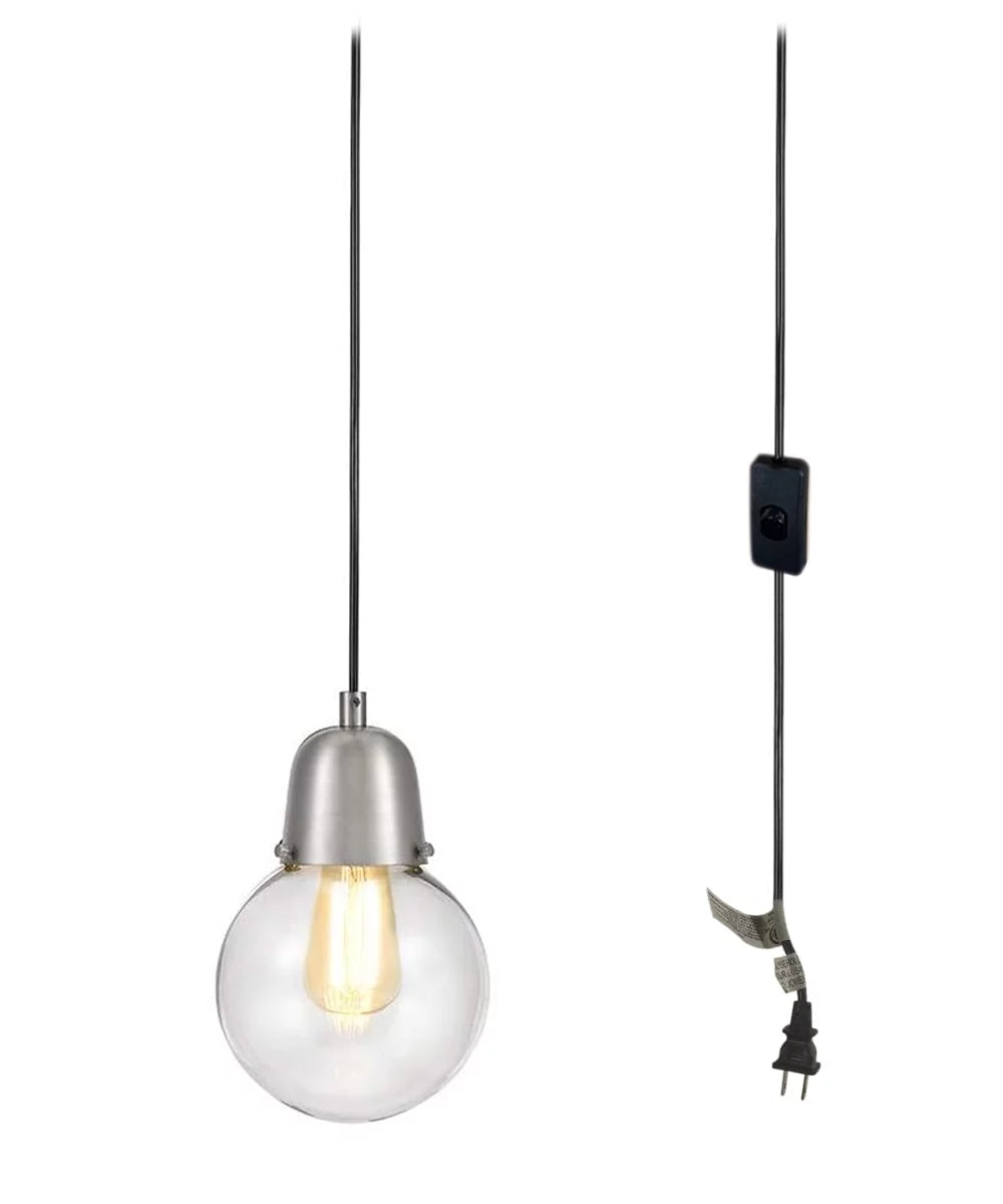 Glass Globe Plug-In Hanging Chandelier With LED Light Bulb J68265