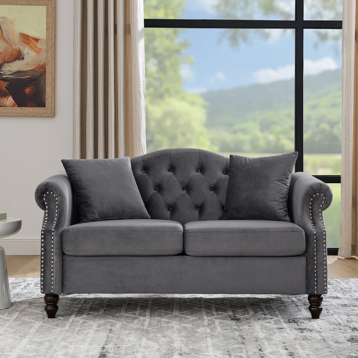 57" Velvet Tufted Loveseat Sofa D357186