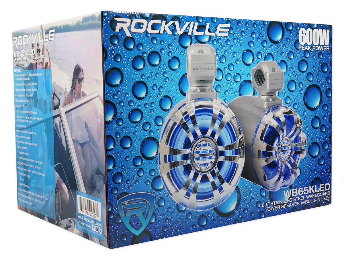 6.5" 600w Metal Marine Wakeboard LED Tower Speakers with Amp and Mic Y6676