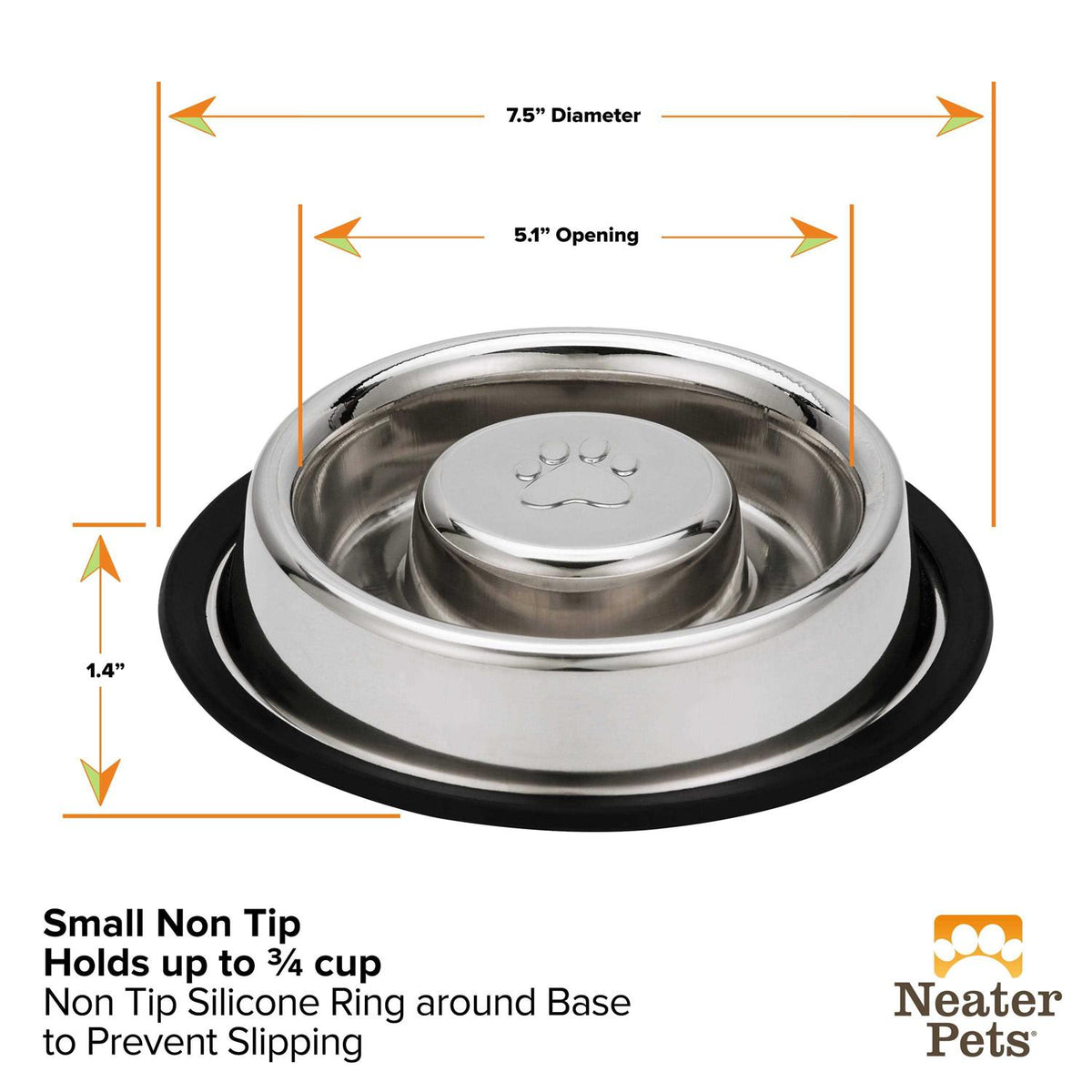 Stainless Steel Slow Feed Bowl Non-Tip Non-Skid L701