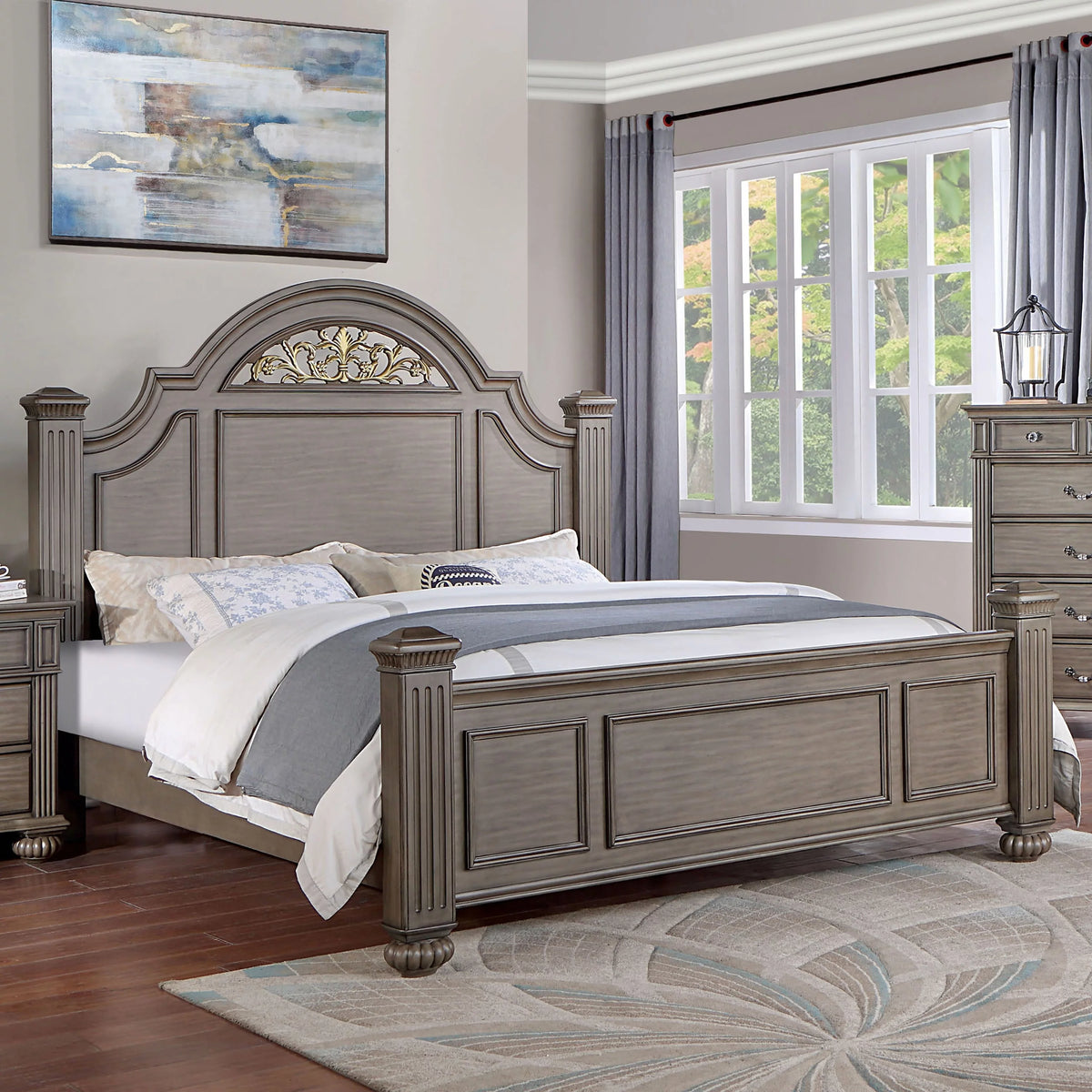 King Dark Walnut Solid Wood Four Poster Bed K71775