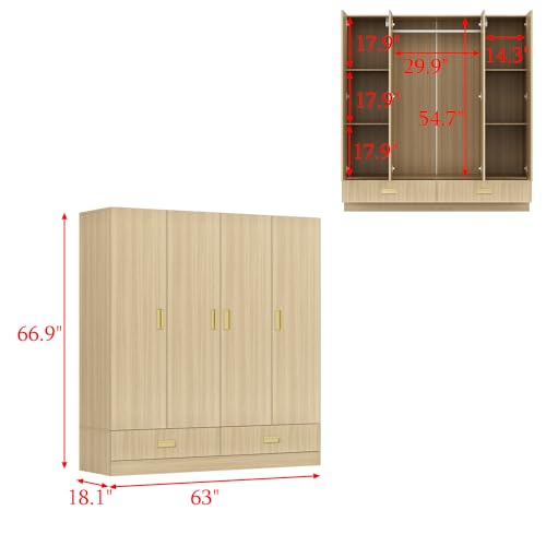 82.7" H Armoire Wardrobe Closet with 8 Doors and 2 Drawers, Light Brown Wood Grain P681224