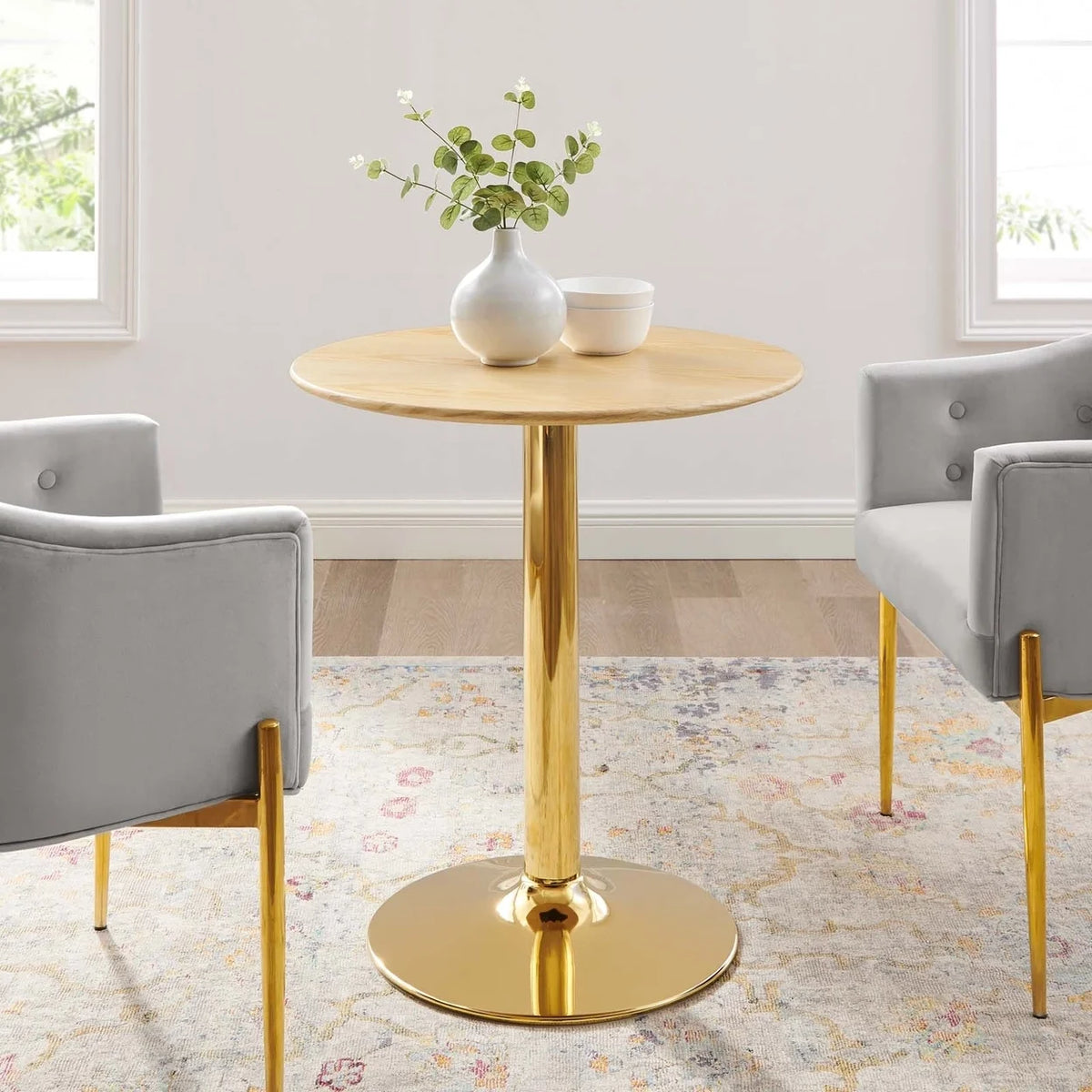 28" Round Wood & Metal Dining Table F39367