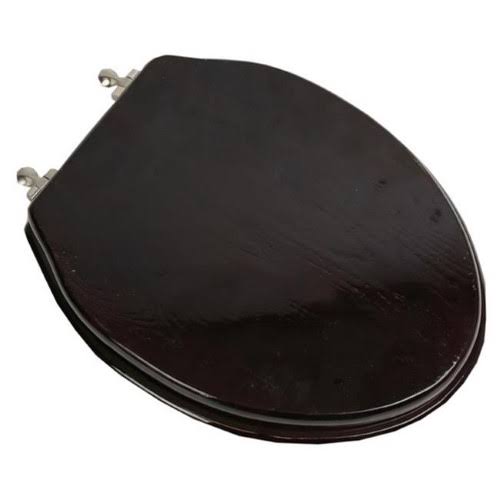 Solid Elongated Oak Wood Toilet Seat with Brushed Nickel Hinges H840607