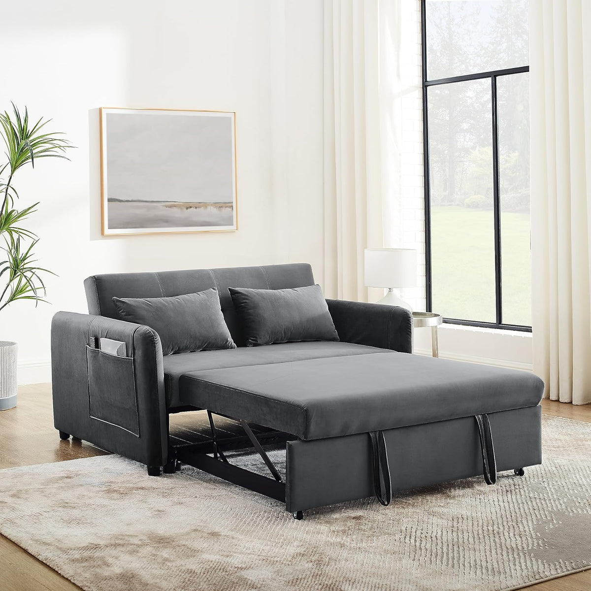 54" 3-in-1 Convertible Sleeper Pull Out Sofa Bed Recliner Grey A649613