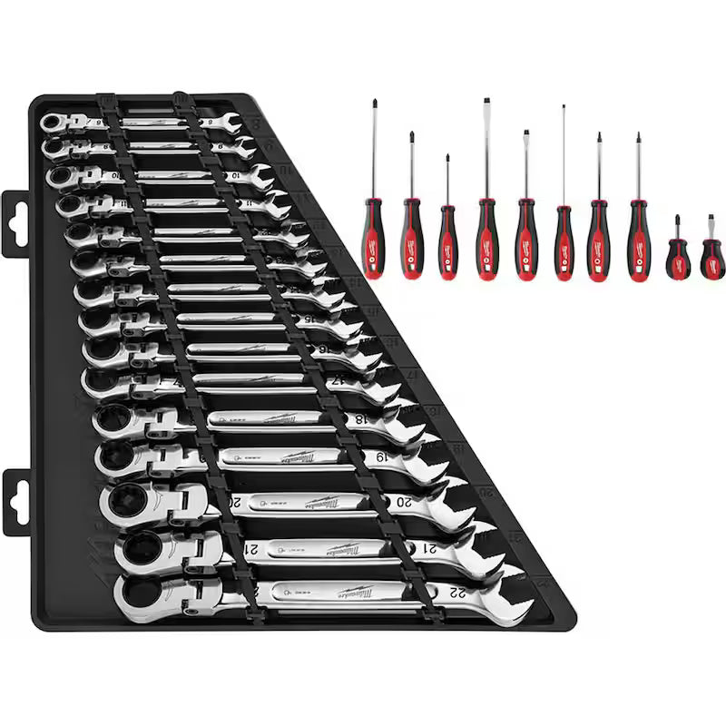 25-Piece Flex-Head Ratcheting Combination Wrench Set Metric with Screwdriver Set Z91352