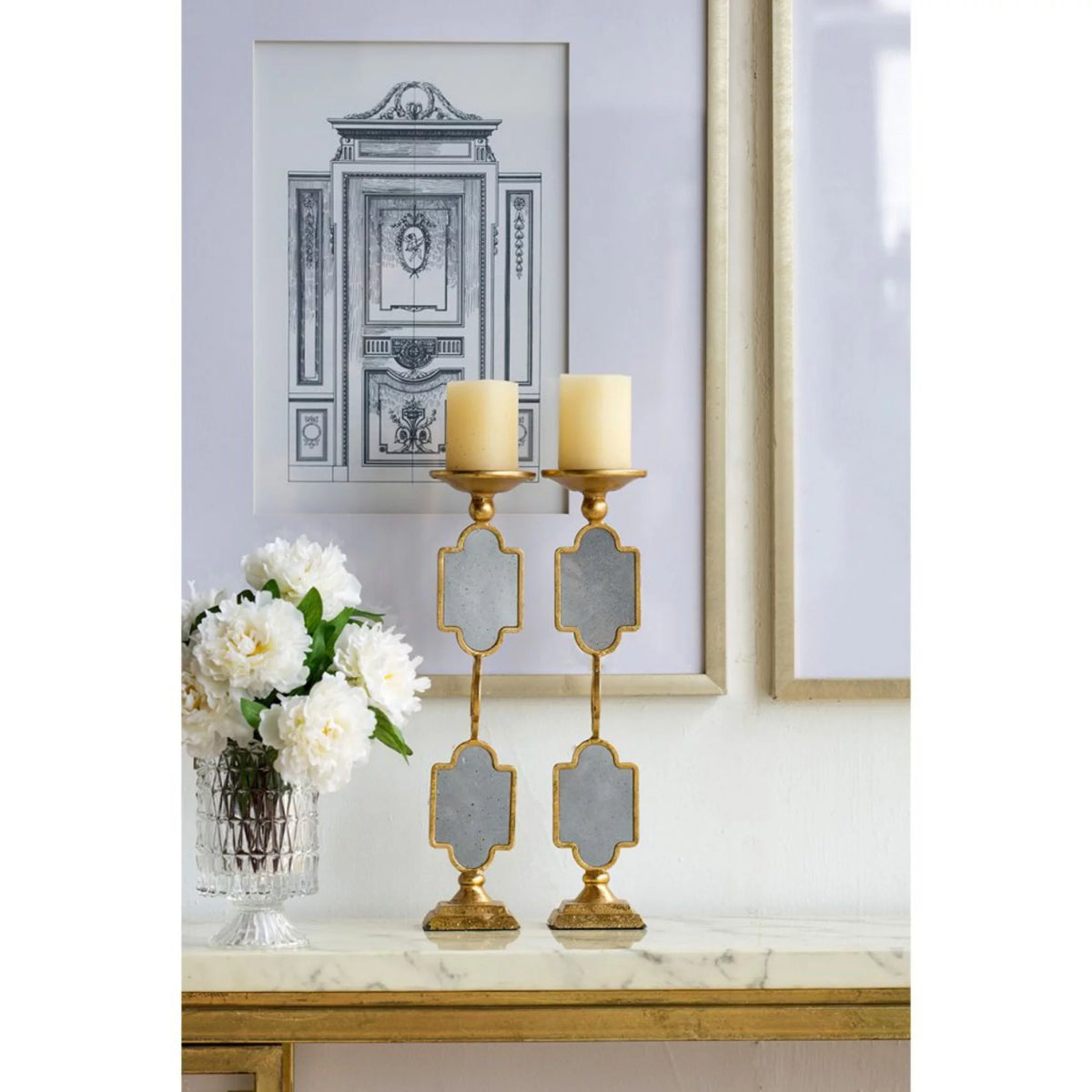 Set of 2 Gold and Gray Candle Holders B339168