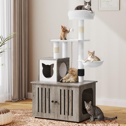 Gray Cat Tree with Litter Box Enclosure P455