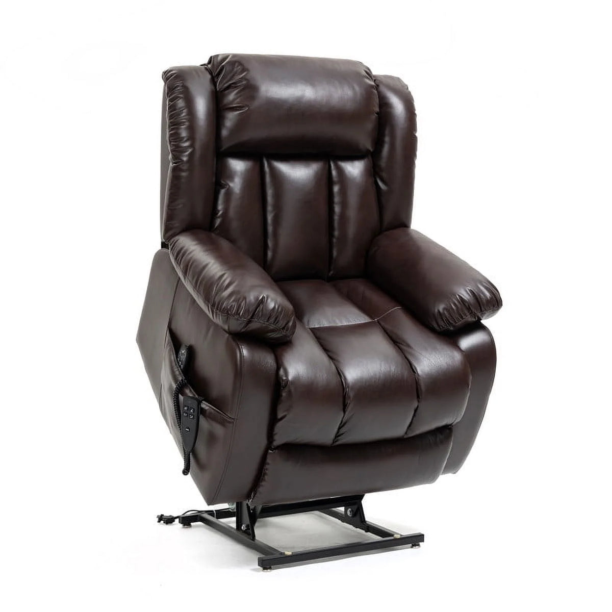 Deep Brown Leather Power Lift Recliner Chair with 8-Point Vibration Massage Lumbar Heating A867