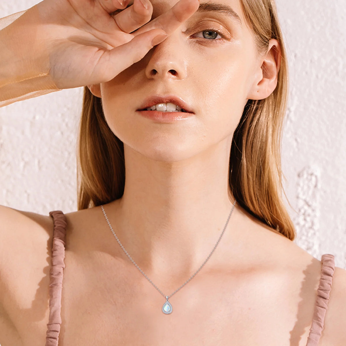 Opal Pendant Necklace 925 Sterling Silver Waterdrop Necklaces 18K White Gold Plated Opal Jewelry K472940