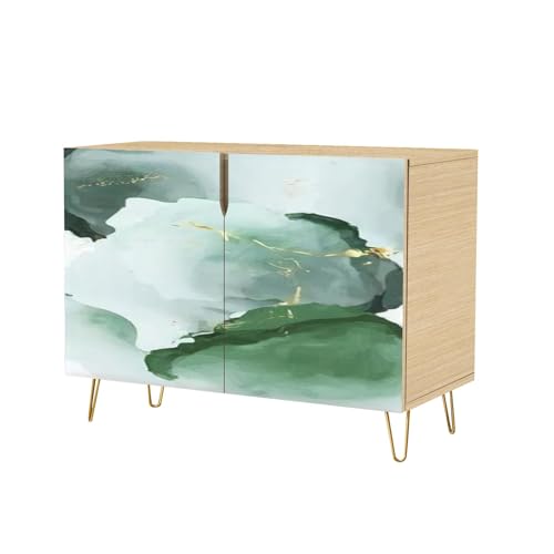 Mid Century Sideboard with 2 Doors Marble Gold White Texture Cabinet H8998