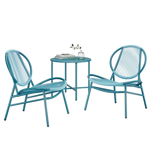 Lake Blue 3 Pieces Patio Furniture Set with Side Table and 2 Chairs D892