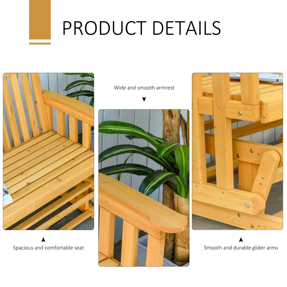 Beige Brown Wooden Patio Glider Chair Bench K207