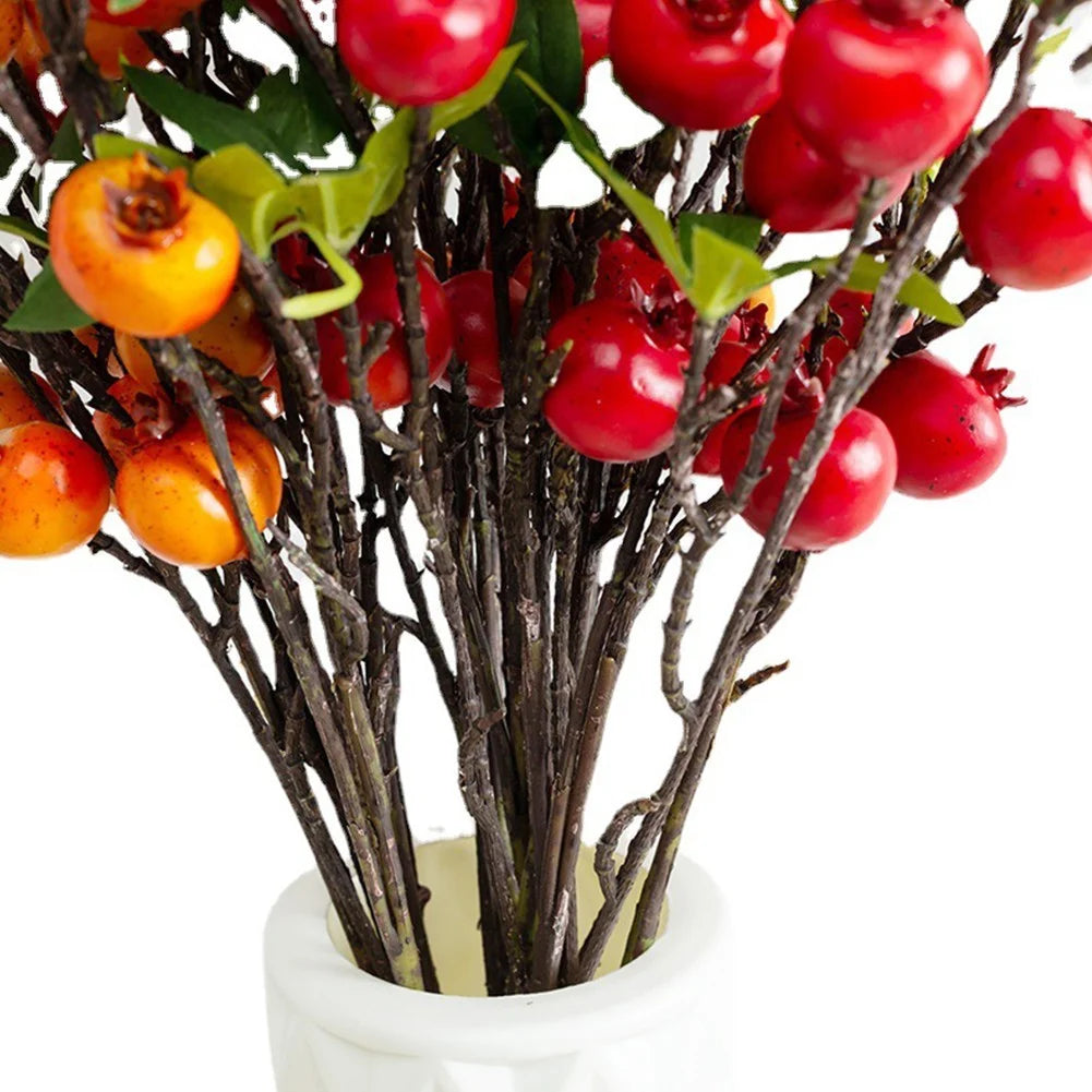 9 Heads Artificial Pomegranate Branch with Leaves G43770