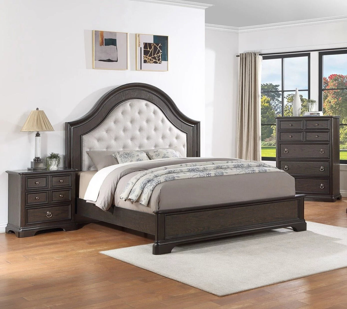 King Size Arched Panel Bed Storage Chest Nightstand Set M580886