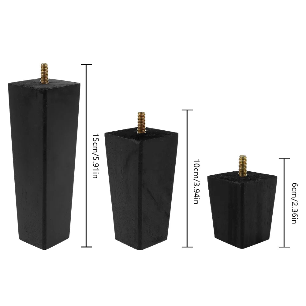4X 2.4in Black Square Tapered Wooden Furniture Legs U9324