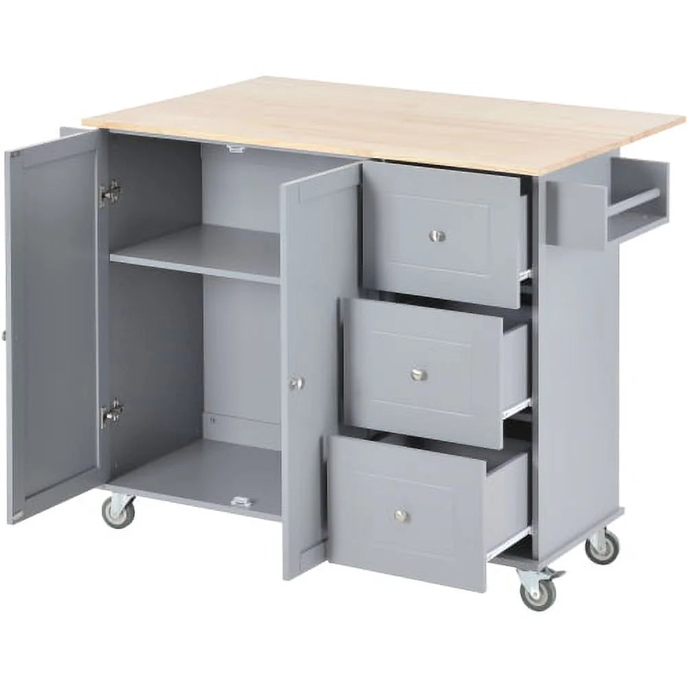 Blue Rolling Kitchen Cart with Drop Leaf Wood Top C710707