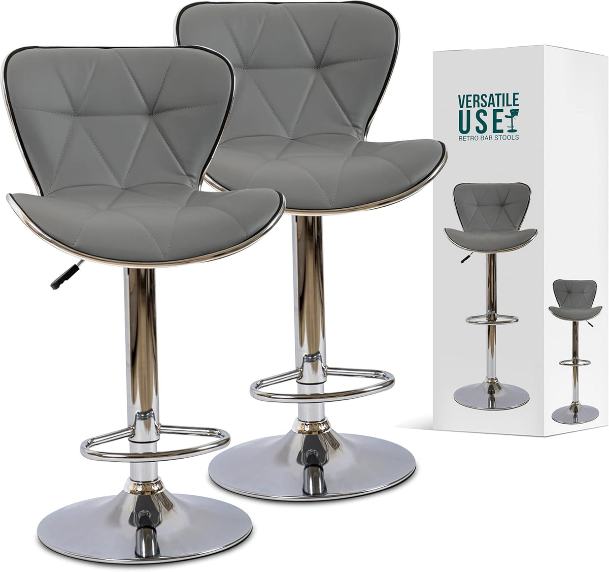 Adjustable Bar Stools Set of 2 Grey U4476