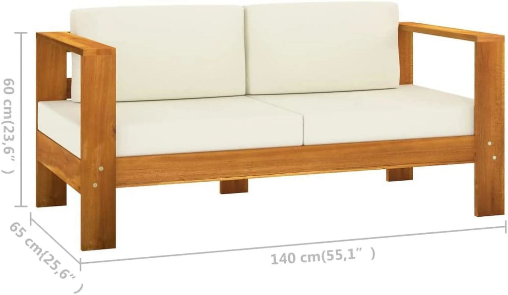 10 Piece Acacia Wood Patio Lounge Set with Cream White Cushions Z5714