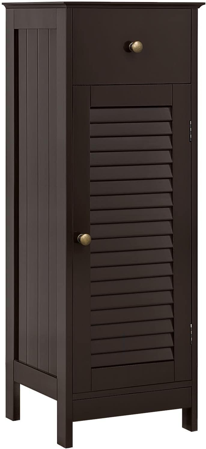 Espresso Wooden Tall Bathroom Floor Storage Cabinet with Drawer and Door J4697