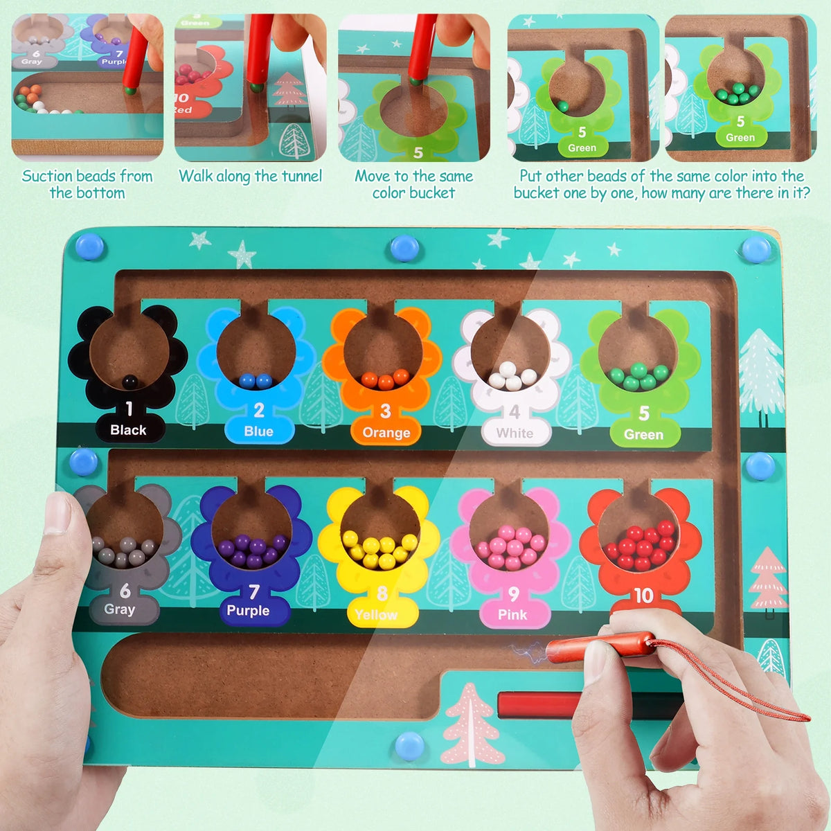 Magnetic Color and Number Maze Wooden Magnet Board Puzzles Toy with Magnetic Pen W77993