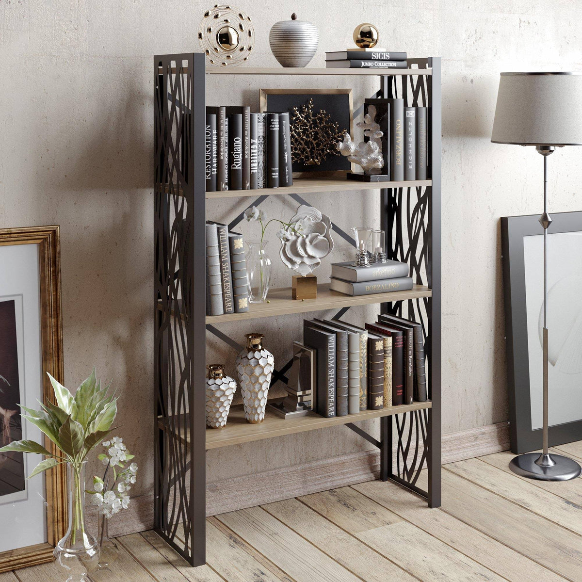 Tall Metal Wood Accent Bookcase L778