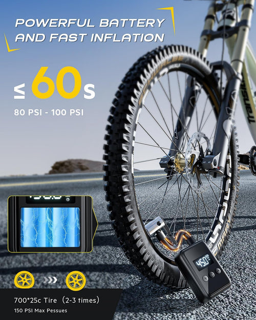 150PSI Portable Bicycle Tire Pump with Pressure Gauge LCD Display B90983