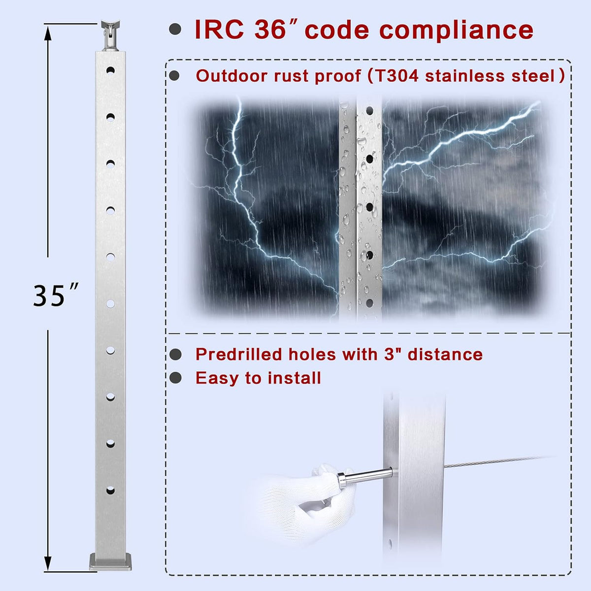 4 Pack Stainless Steel Brushed Cable Railing Post K614586