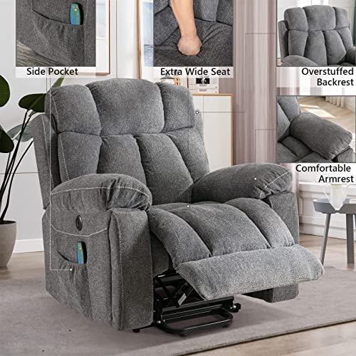 Light Gray Power Lift Recliner Chair with Massage and Heat L7461