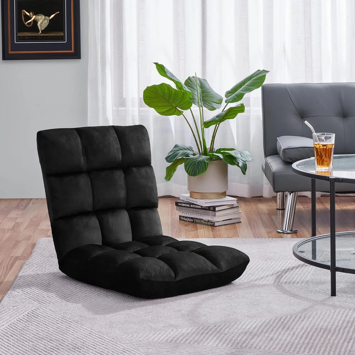 Black Floor Folding Chair with Back Support G230