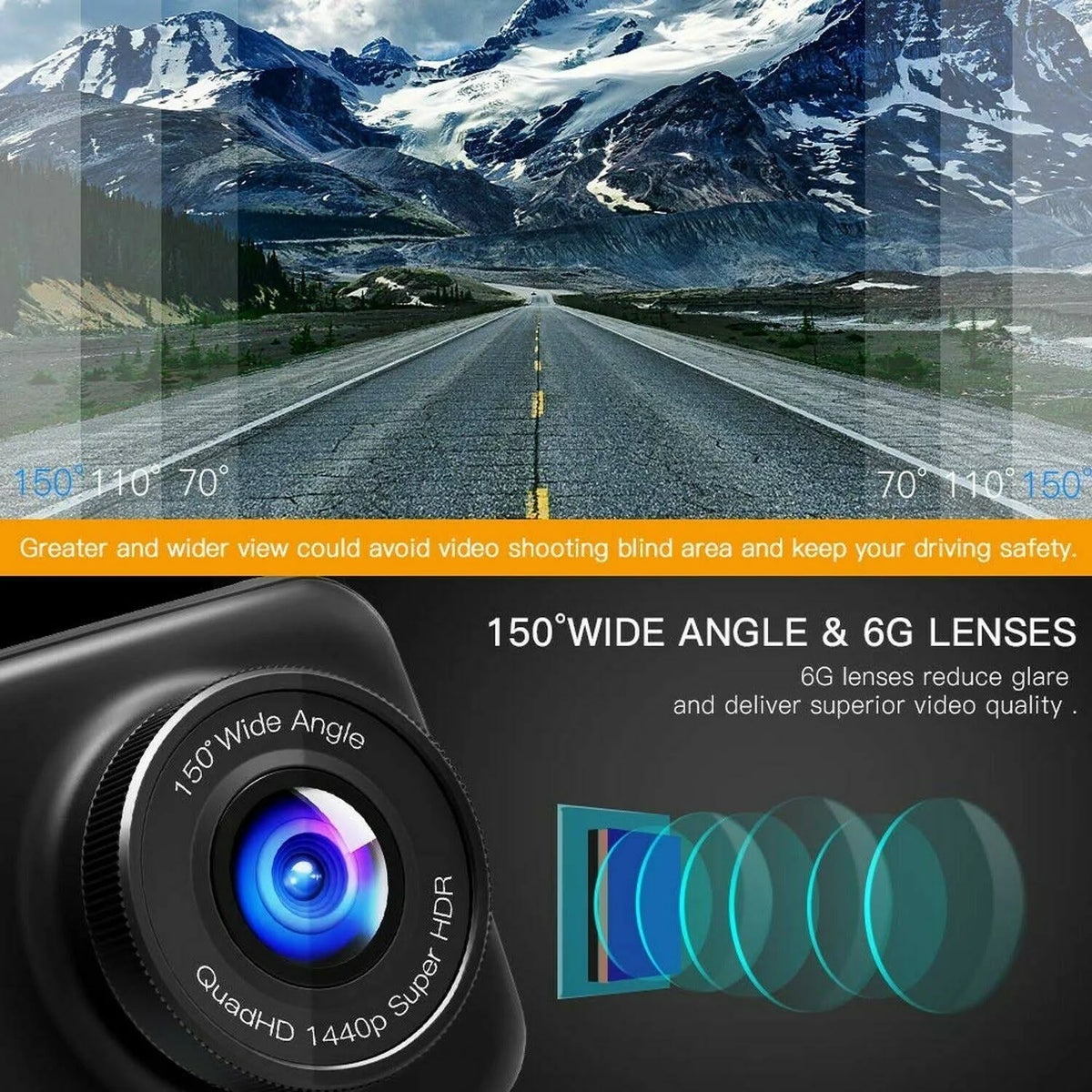 1440p Dual Dash Cam FHD Front and Rear Camera F985