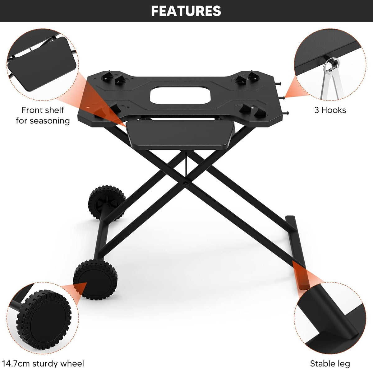 Portable Griddle Stand with Wheel and Shelf V90162