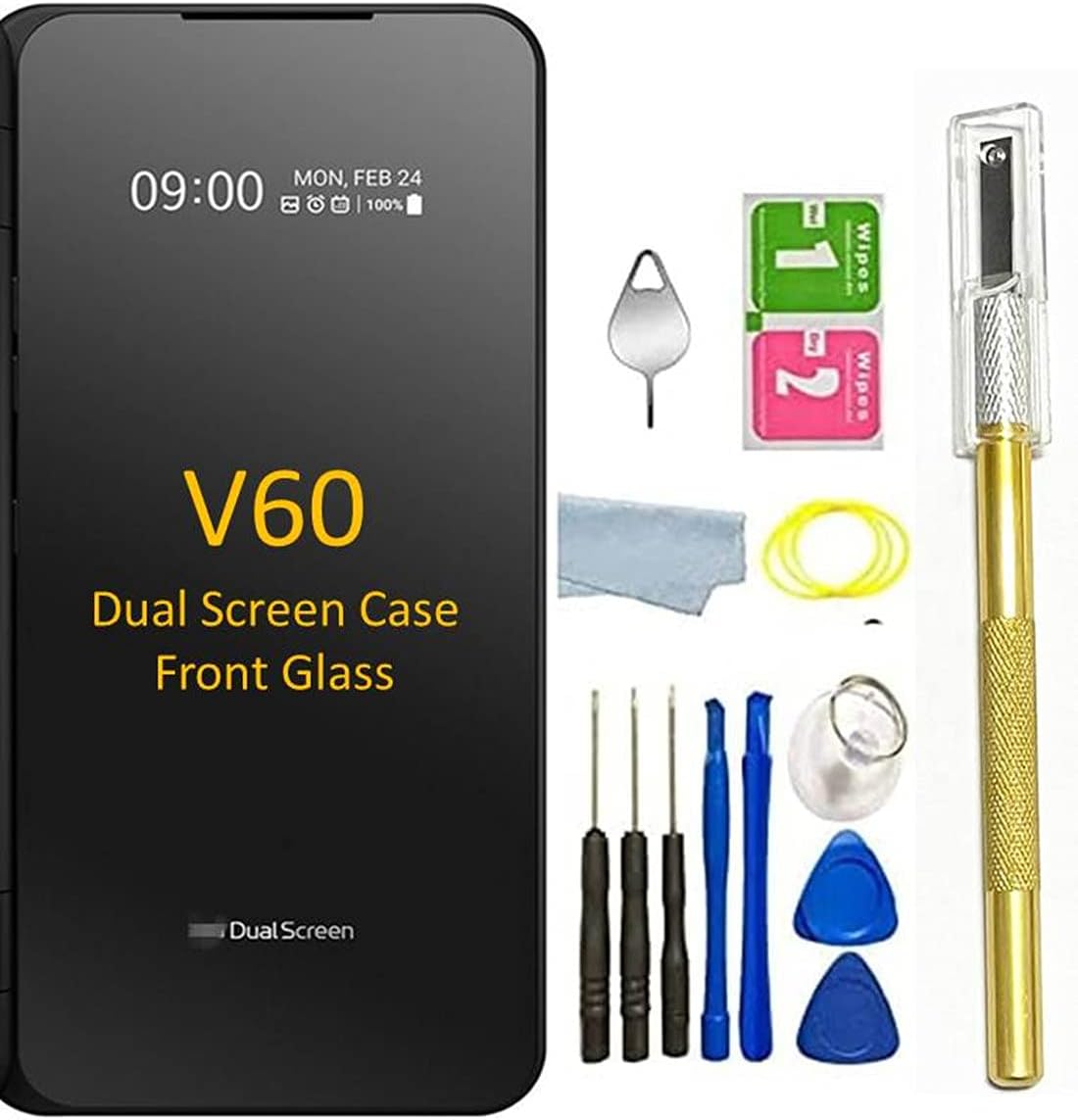 Black Front Glass Replacement with Pre-Installed Tape Parts Back Glass for LG V60 ThinQ Dual Screen D57372