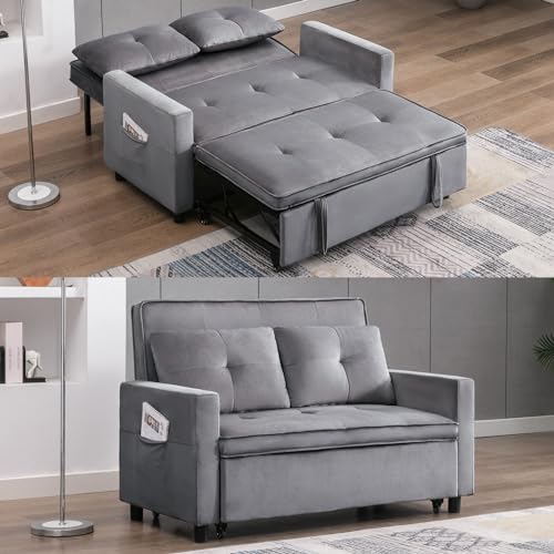 Dark Grey Upholstered Convertible Folding Sofa Bed with Storage Pocket K375540