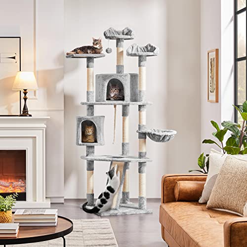 Dark Gray and White Multi-Level Cat Tree with Scratching Posts R6601
