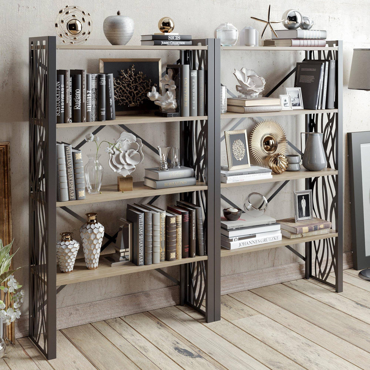 Tall Metal Wood Accent Bookcase L778